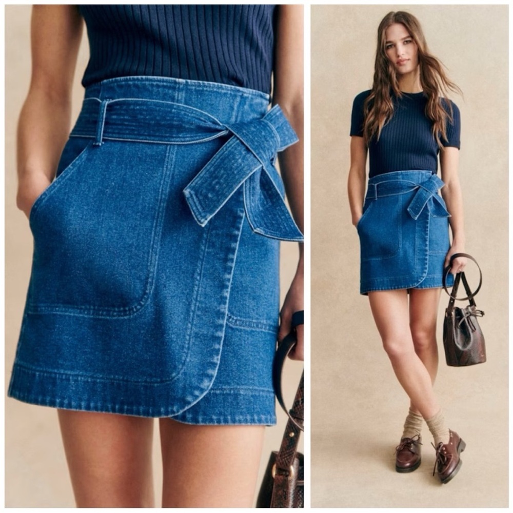 Sézane Lana Denim Wrap Skirt, Size 2